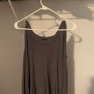 Gray off shoulder longer sleeve shirt